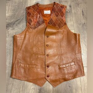 Vintage H bar C California Ranchwear Leather Vest Size 42 Brown Leather Lined